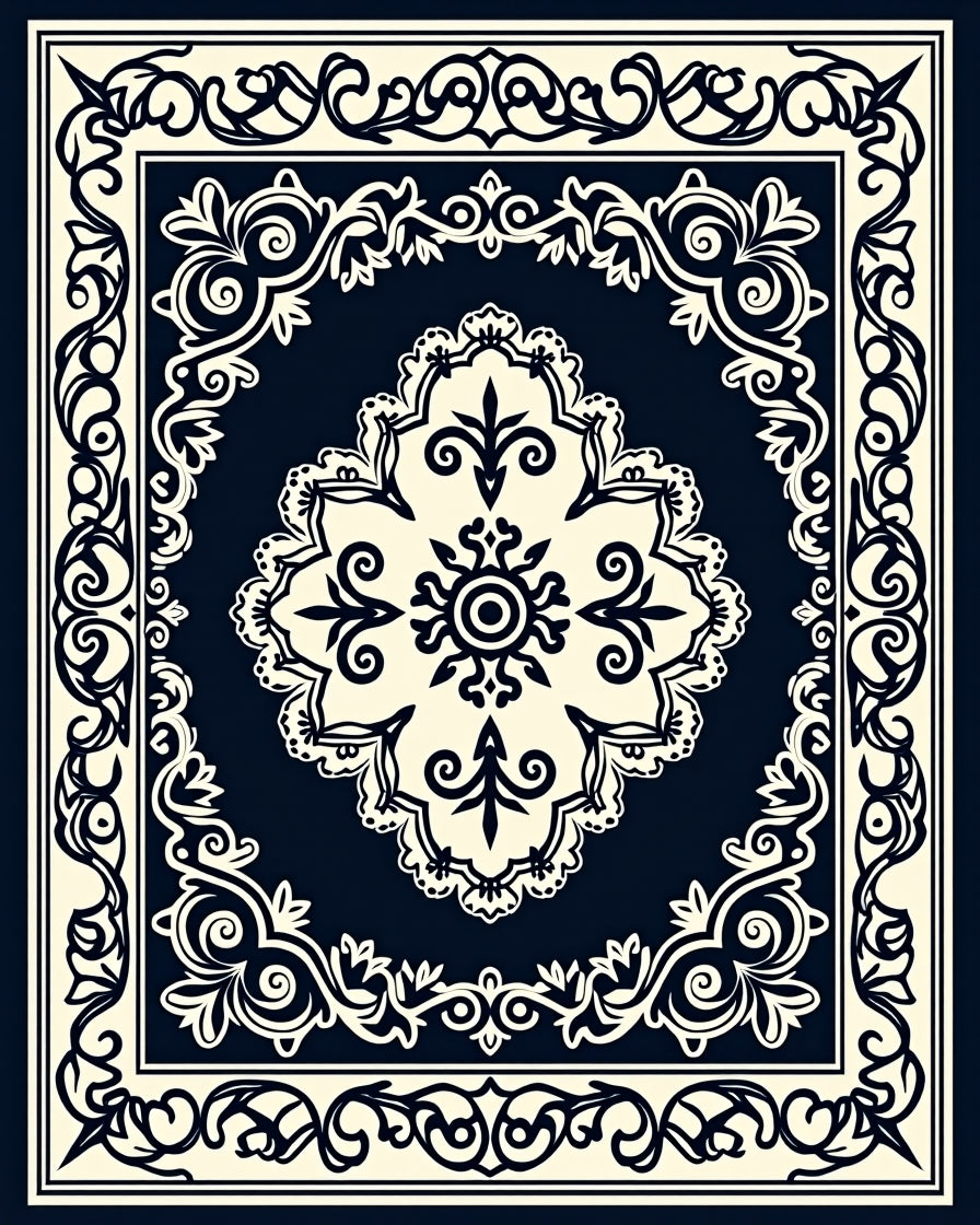 Classic Floral Medallion Border Design Rug