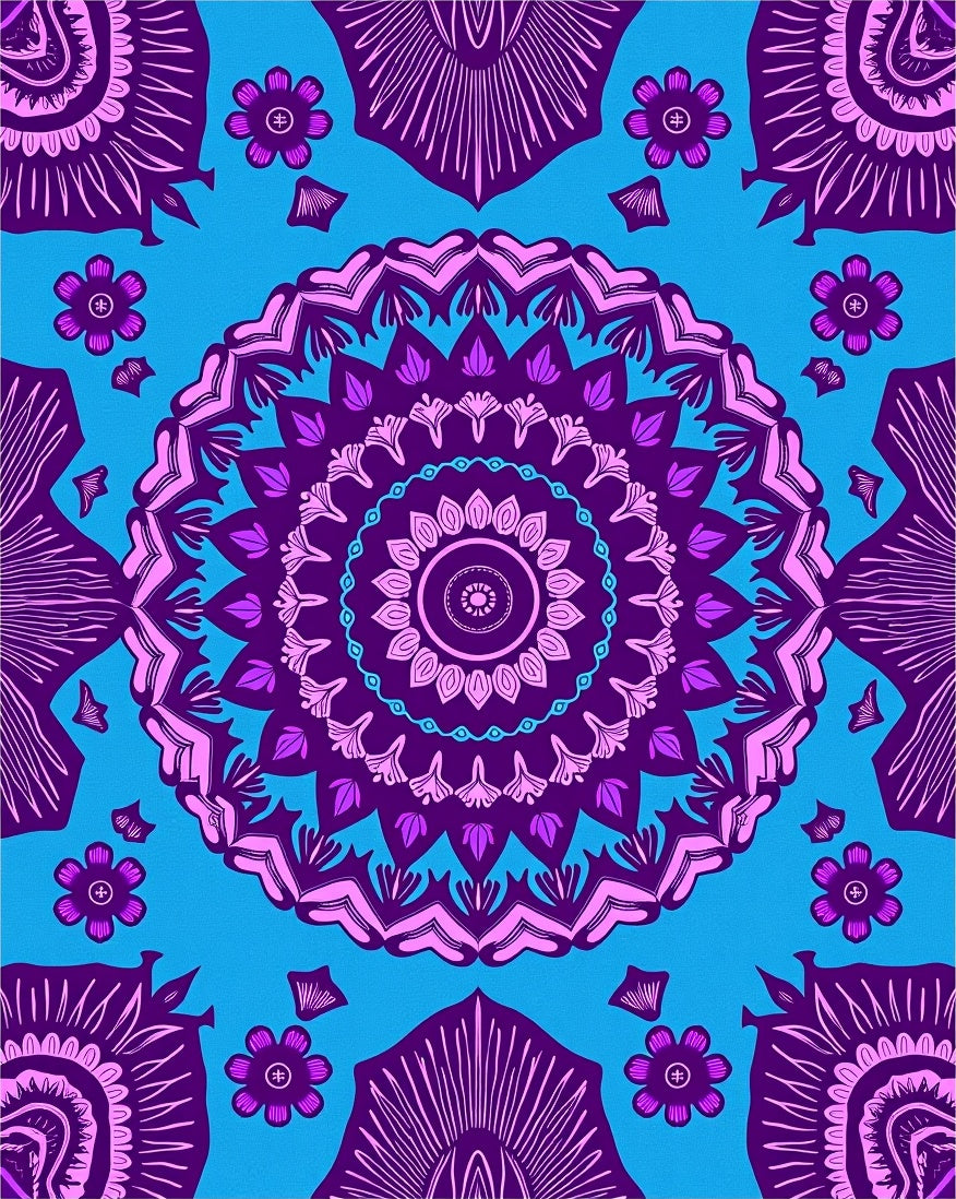 Vibrant Purple Floral Mandala Design Rug