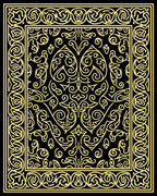Ornate Scrollwork Yellow and Black Rug