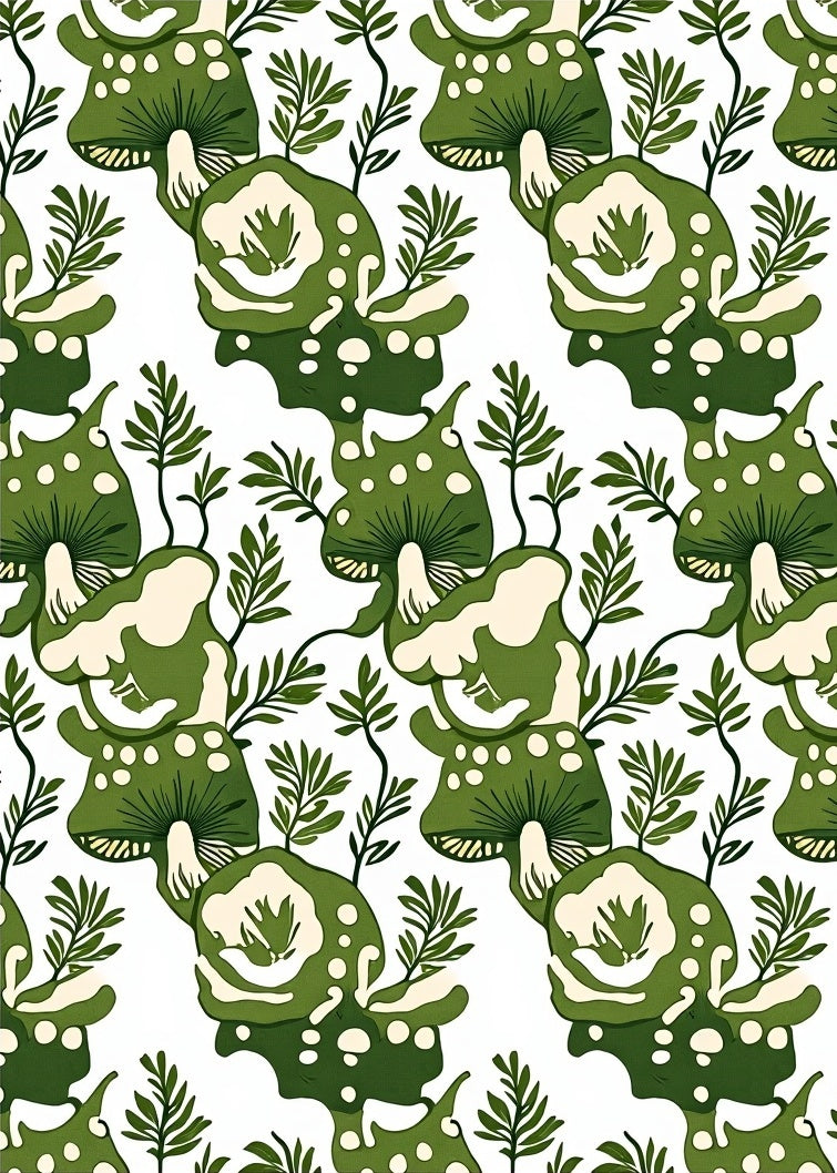 Whimsical Green Mushroom Abstract Pattern Rug