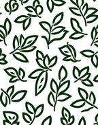 Stylized Dark Green Leaf Pattern Rug
