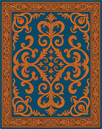 Ornate Teal Orange Flourish Design Rug