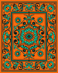 Bold Orange Aqua Floral Mandala Square Rug