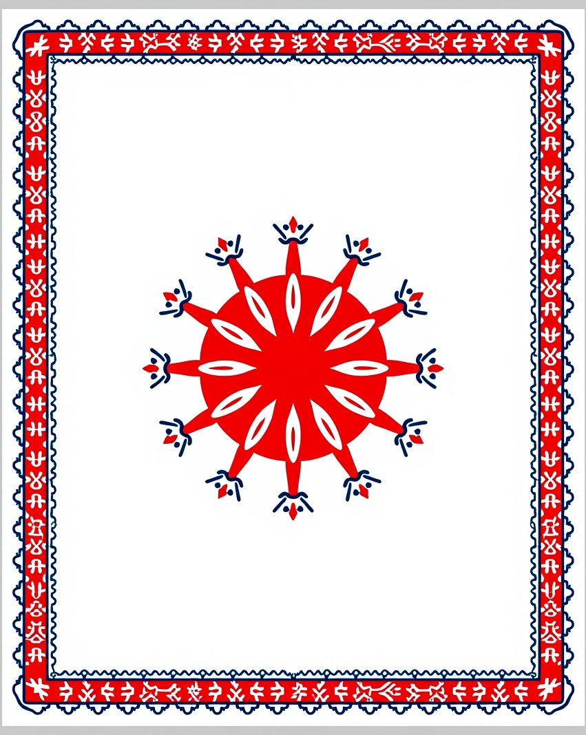 Bold Red Sunburst Bordered Rug