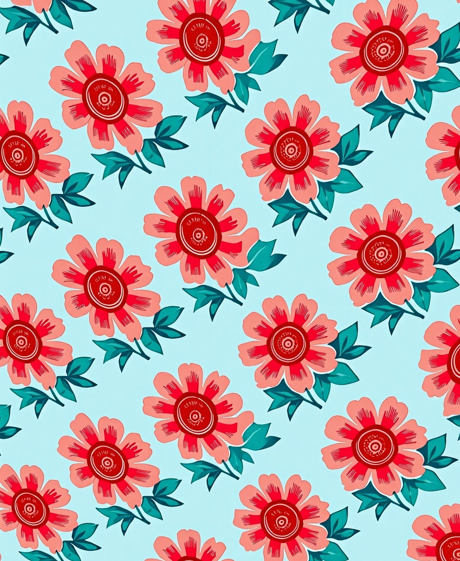 Coral Floral Pattern with Teal Accents Rug