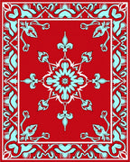 Red Floral Medallion With Powder Blue Accents Rug