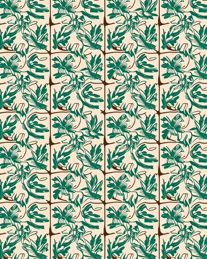 Emerald Leaf Patterned Square Design Rug