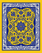 Royal Blue Yellow Floral Medallion Rug