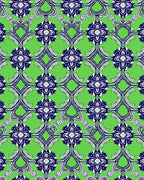 Art Nouveau Floral Navy Geometric Pattern Rug