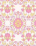 Pink and Gold Floral Damask Pattern Rug