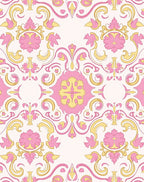 Pink and Gold Floral Damask Pattern Rug