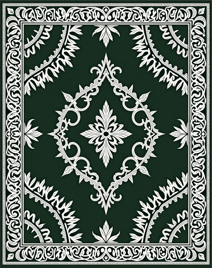 Intricate White Botanical Floral Pattern Rug