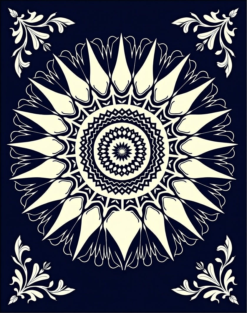 Mandala Floral Patterned Dark Rug