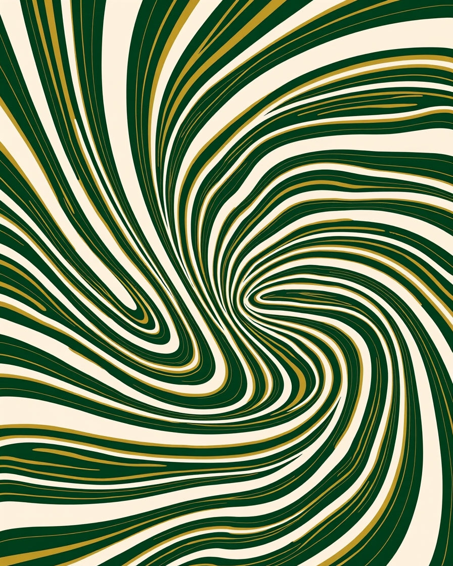 Swirling Dark Green Gold Stripes Rug