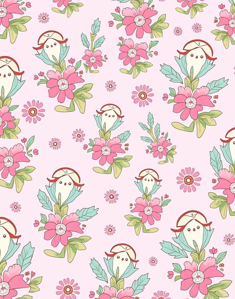 Pink Floral Ghost Garden Rug