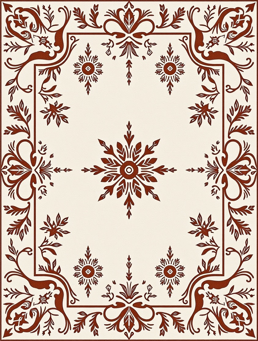Rich Brown Floral Vine Border 4 Panels Rug
