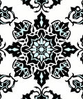 Bold Black Aqua Floral Mandala Pattern Rug