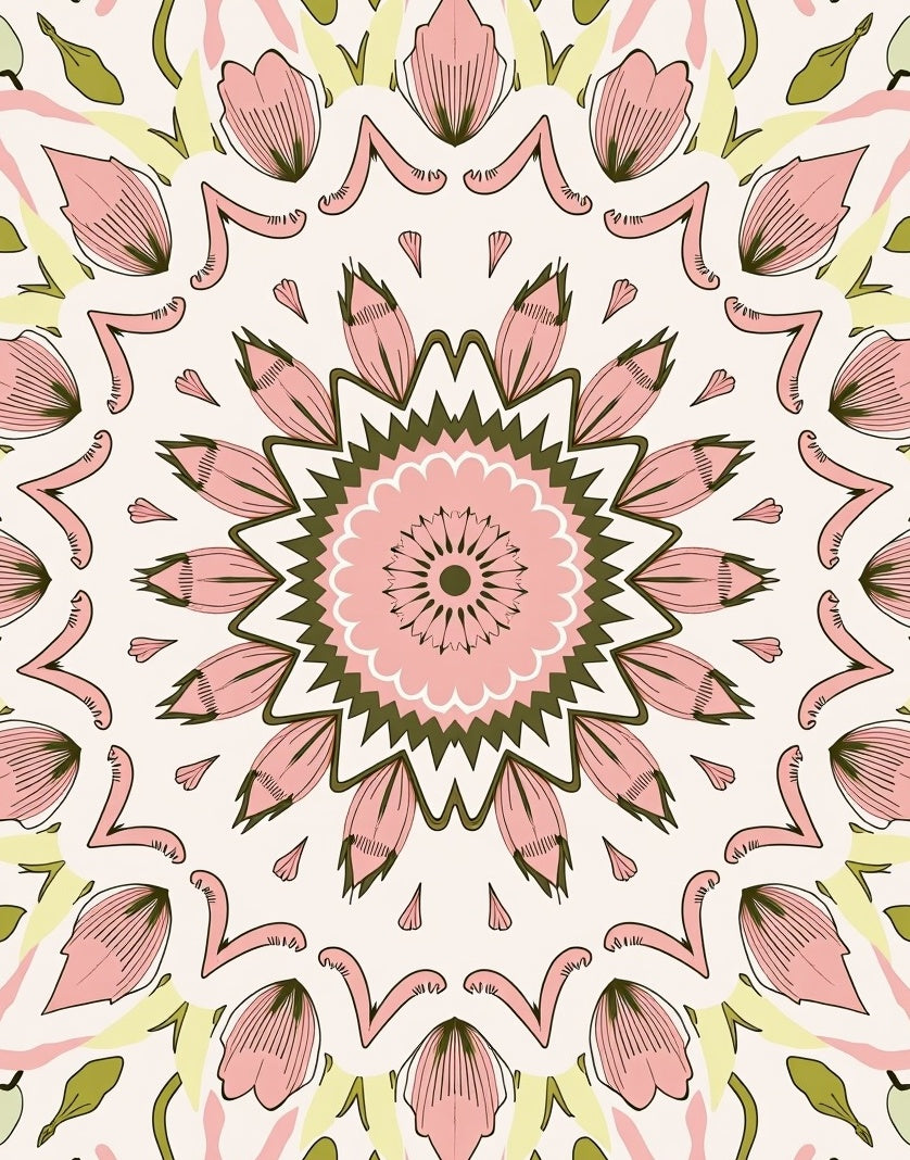 Floral Mandala Design with Pink Petals Rug