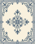 Vintage Blue Floral Scrollwork Design Rug