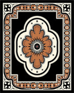Ornate Floral Border Black Rug