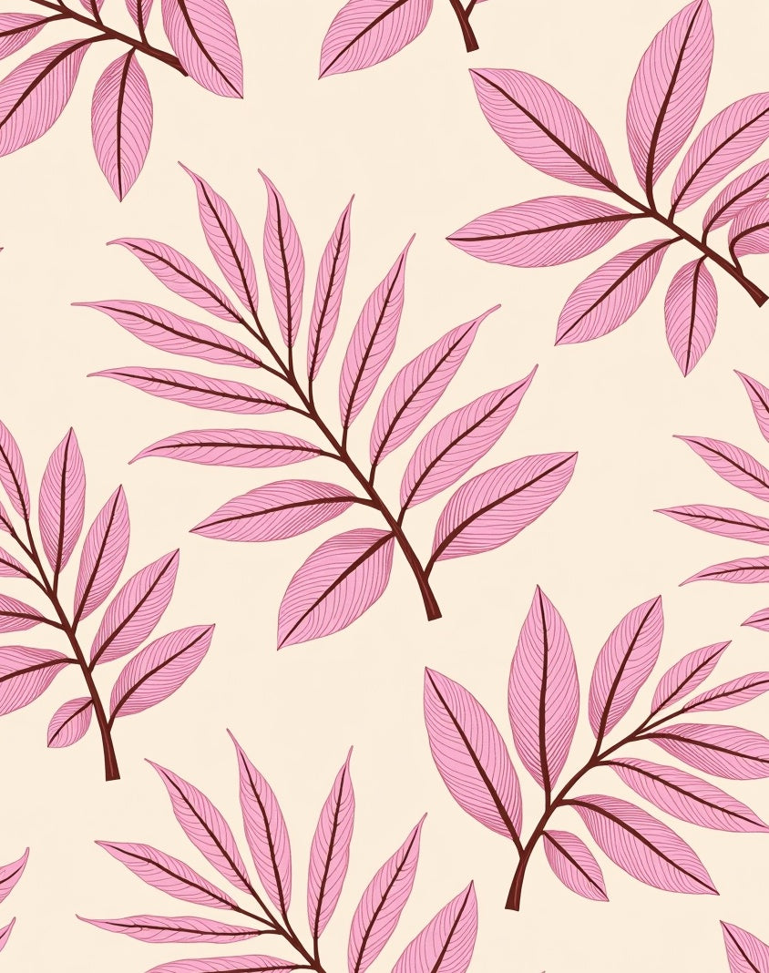 Pink Leaf Pattern Botanical Design Rug