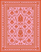 Ornate Floral Vine Pink Orange Rug