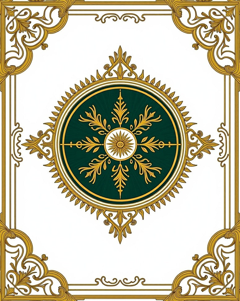 Ornate Dark Green Gold Medallion Rug