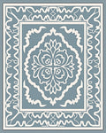Powdery Blue White Damask Pattern Rug