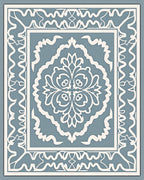 Powdery Blue White Damask Pattern Rug