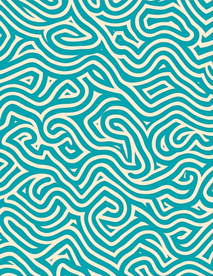 Abstract Teal Wavy Line Pattern Rug