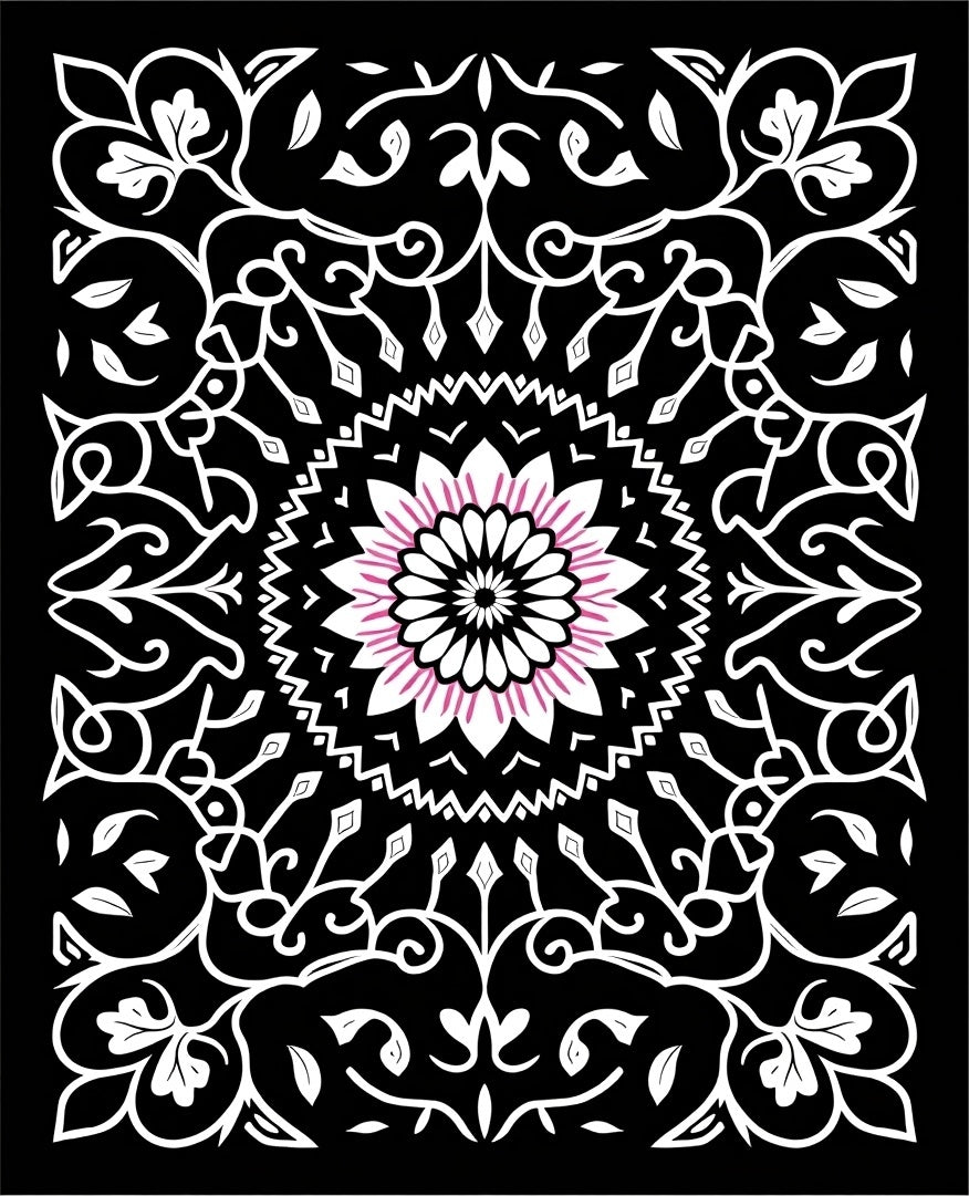 Intricate Floral Mandala With Pink Accents Rug