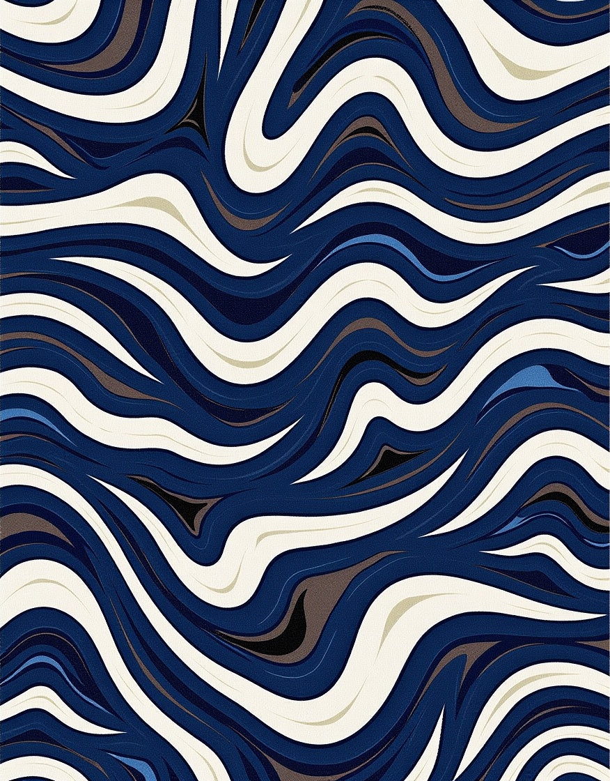 Dynamic Wavy Blue Cream Abstract Rug