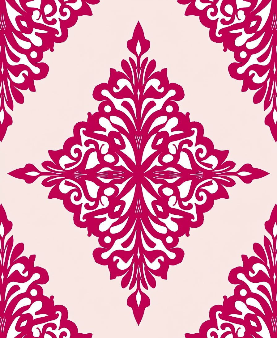 Vibrant Fushia Floral Scroll Pattern Rug
