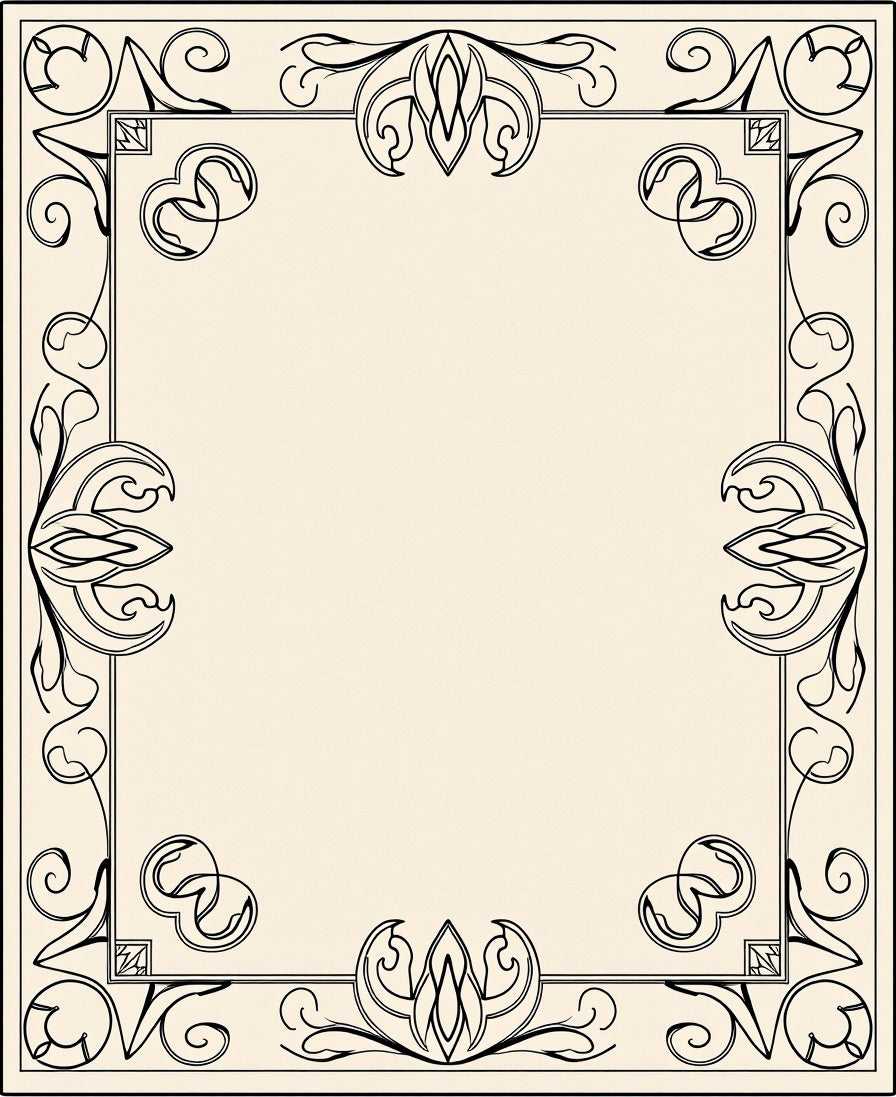 Elegant Black Swirling Floral Frame Rug