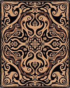 Intricate Black Gold Swirls Floral Design Rug