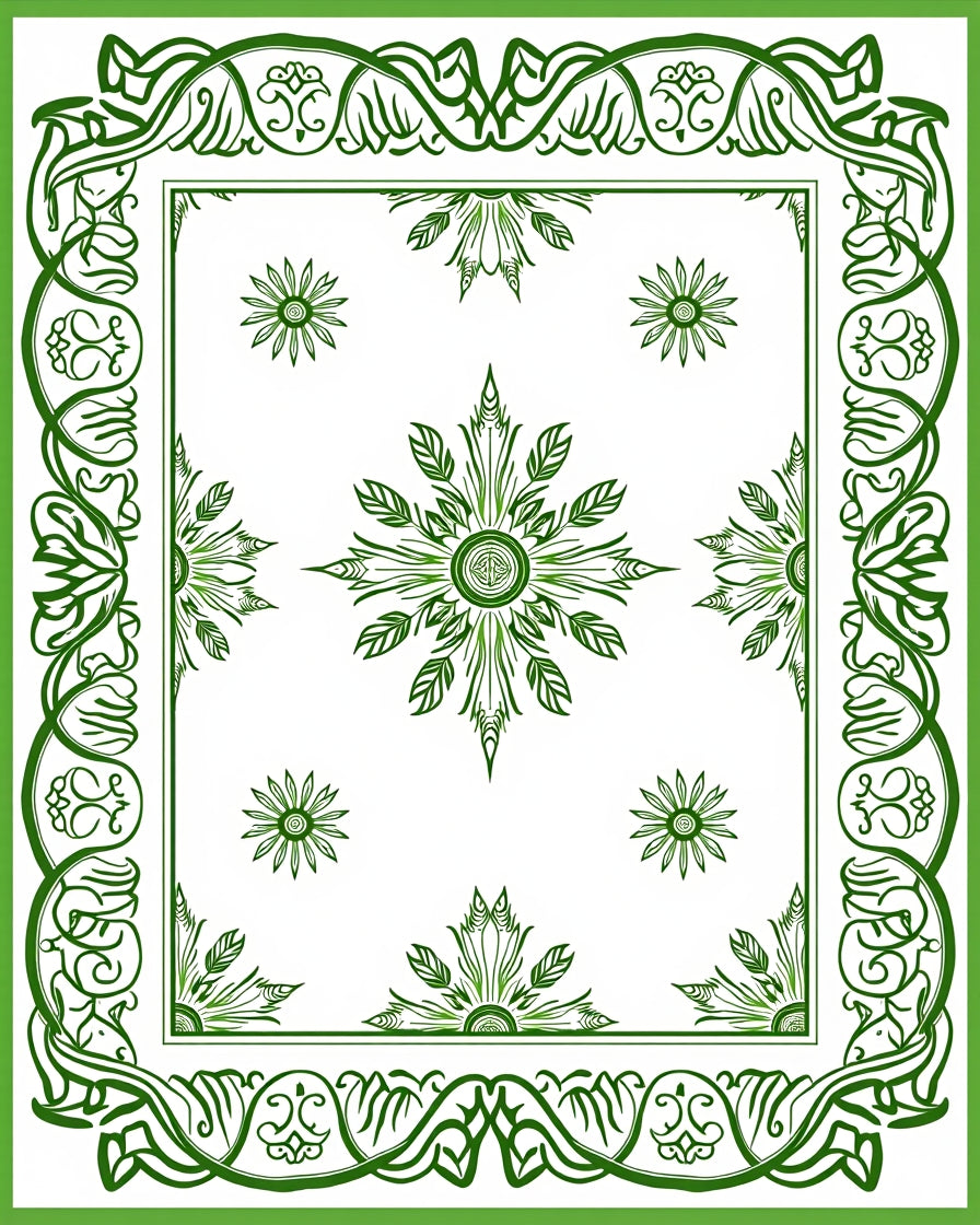 Elegant Green Floral Scrollwork Design Rug