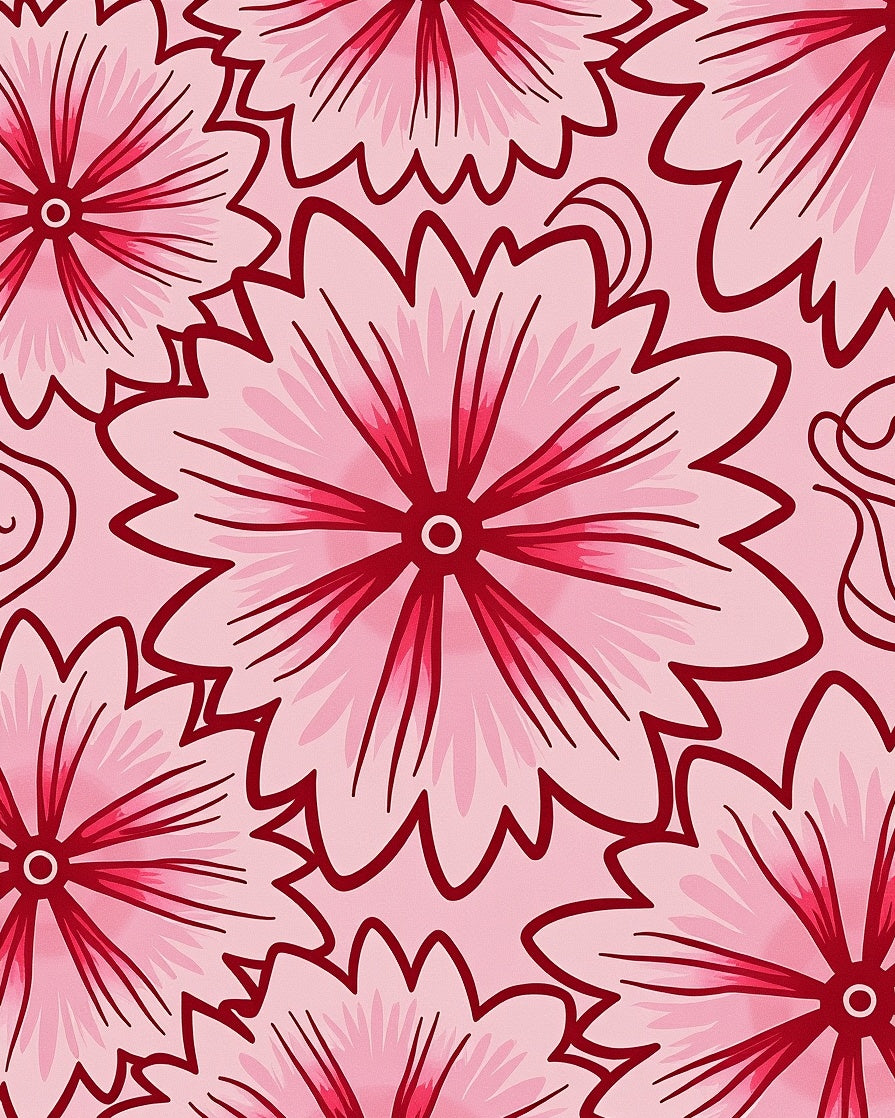 Pink Flower Outline Pattern Rug