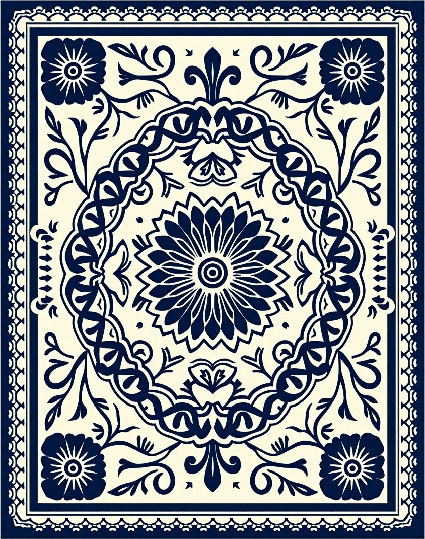Floral Medallion With Contained Vines Rug