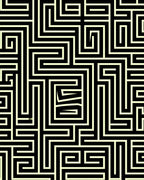Modern Black Yellow Labyrinth Pattern Rug