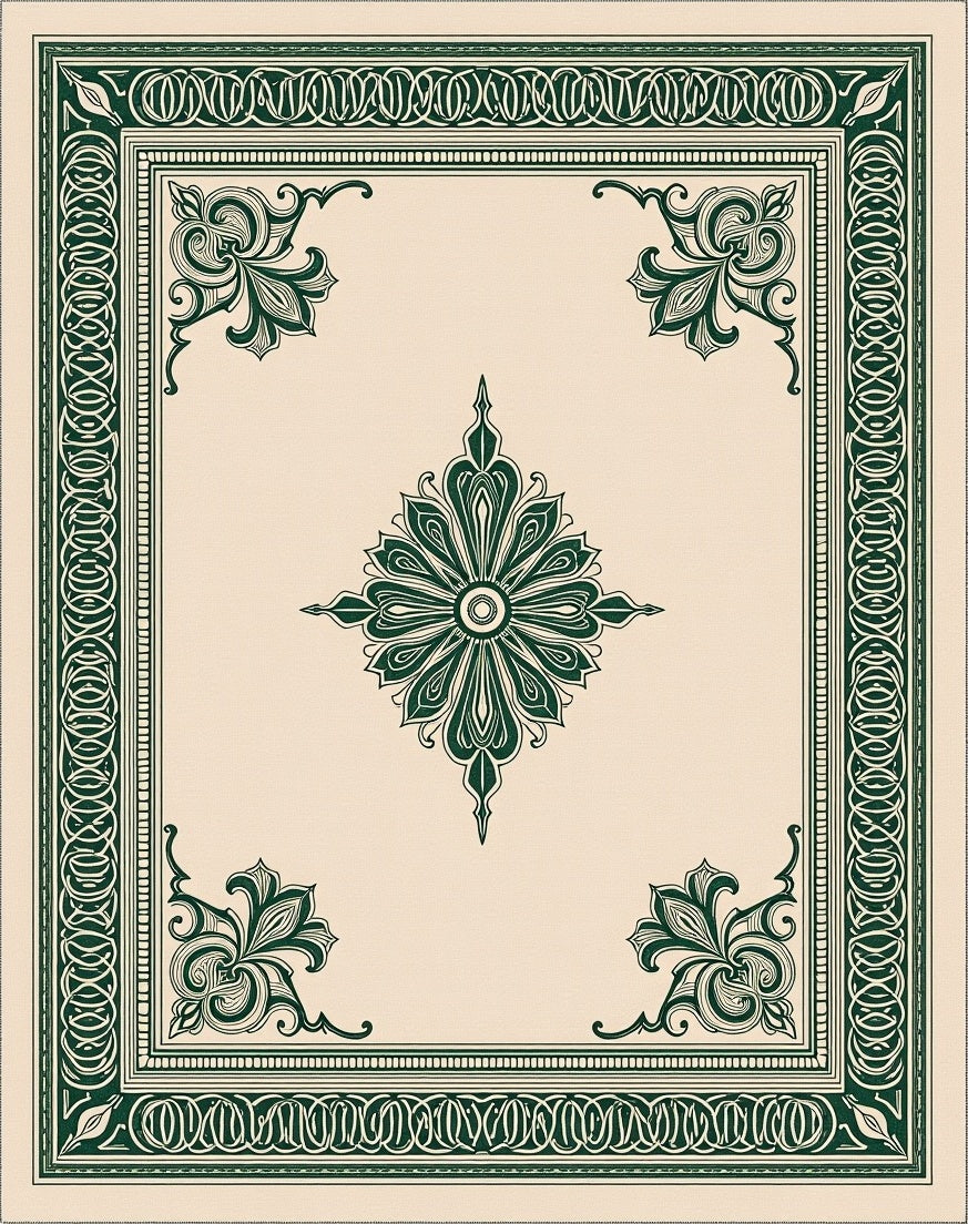 Elegant Green Floral Inlay Rug
