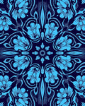 Symmetrical Sky Blue Floral Art Nouveau Pattern Rug