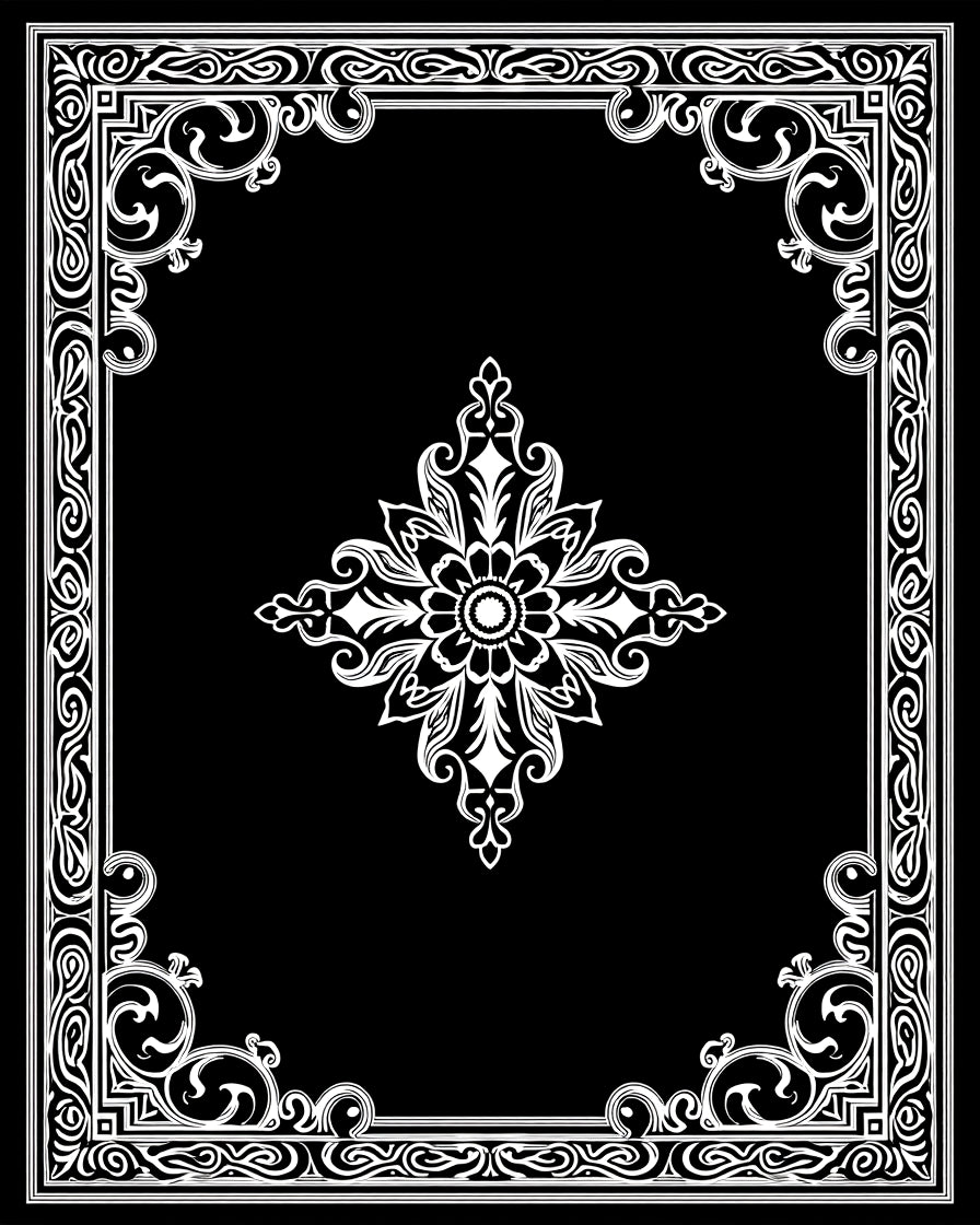 Ornate Black White Floral Frame Rug