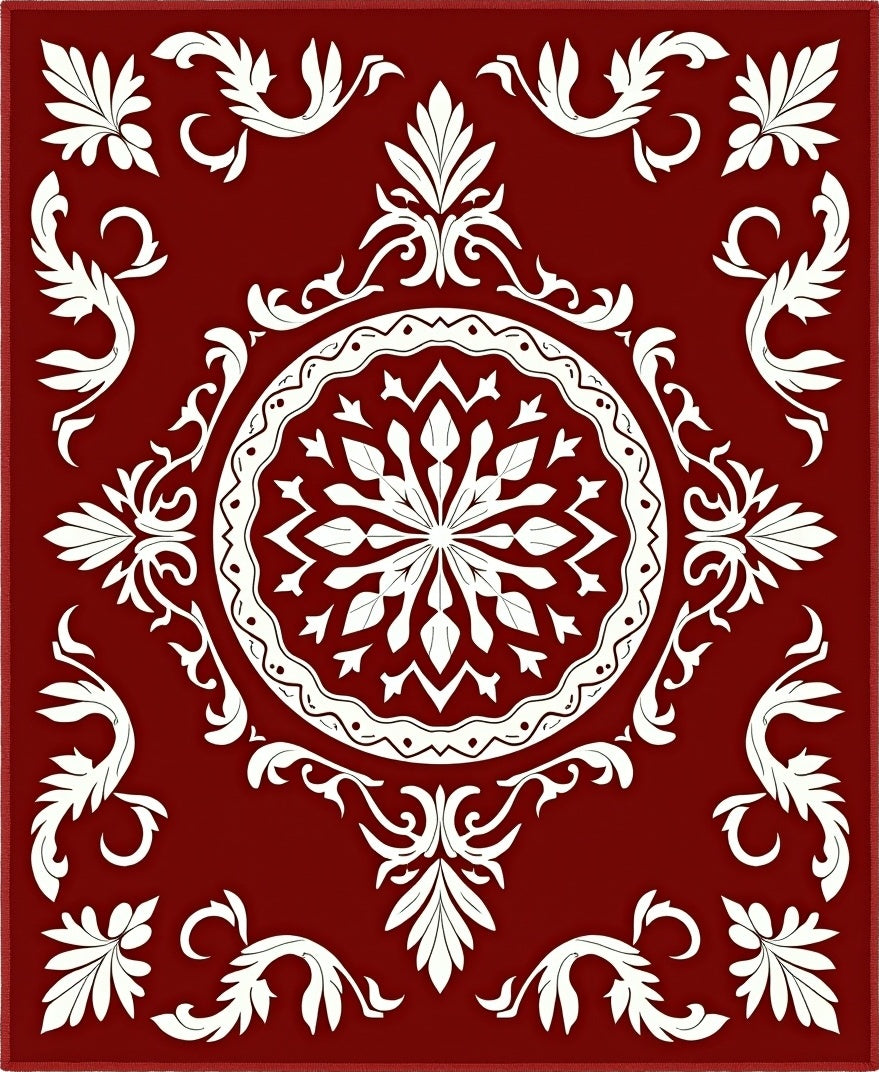 Classic Floral Medallion Red White Rug