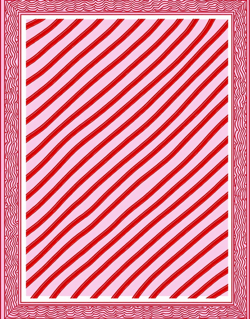 Red Pink Diagonal Stripe Border Rug