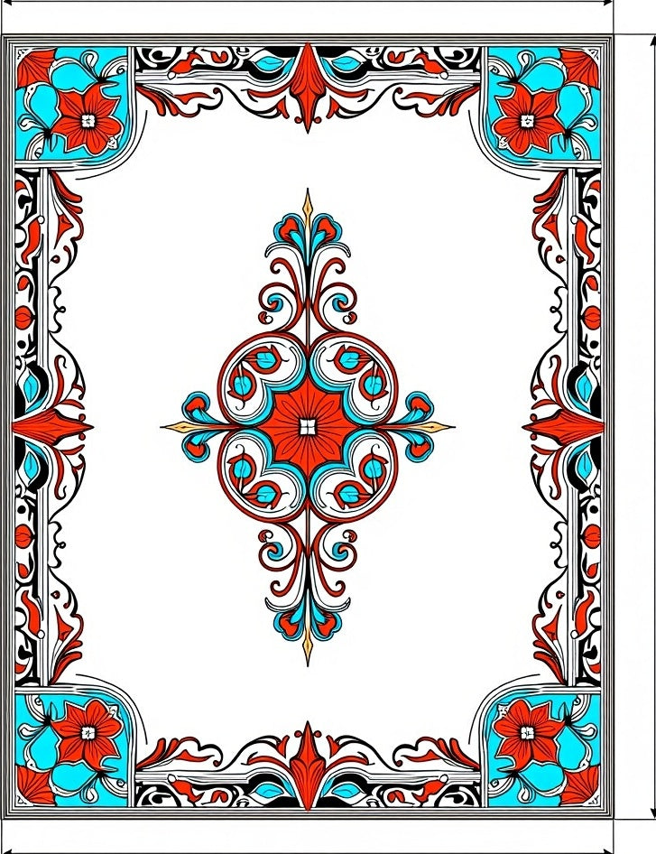 Vibrant Floral Scrollwork Centerpiece Rug