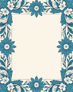 Teal Floral Decorative Border Rug