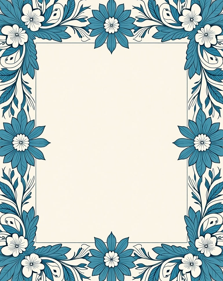 Teal Floral Decorative Border Rug