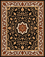 Ornate Floral Black Brown Statement Rug