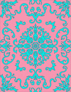 Pink Turquoise Floral Flourish Design Rug