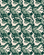 Earthy Green Abstract Leaf Pattern Rug